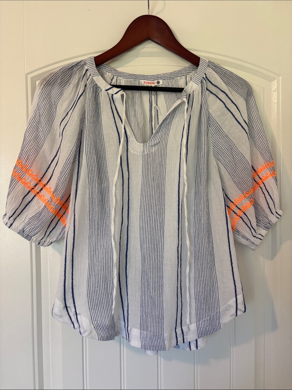 NWT Sundry Blue Striped Cotton Blouse | Size Small
